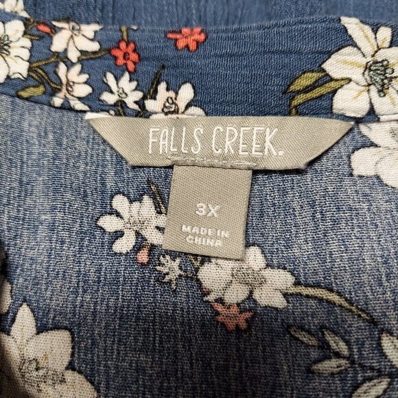 Falls Creek Women's Plus Size Floral Print Lace Detail Long Sleeve Blouse - Picture 7 of 9